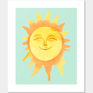 Cute Watercolor Smiling Sun Posters and Art